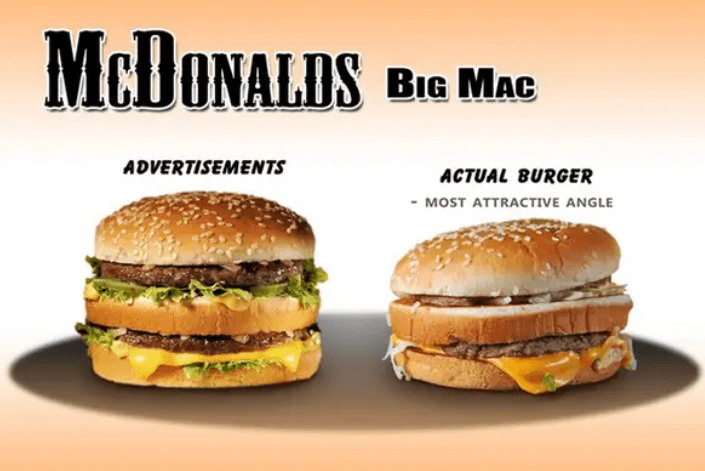 What is the role of a food stylist within photography? Example of a McDonald's burger next to the advert of one.