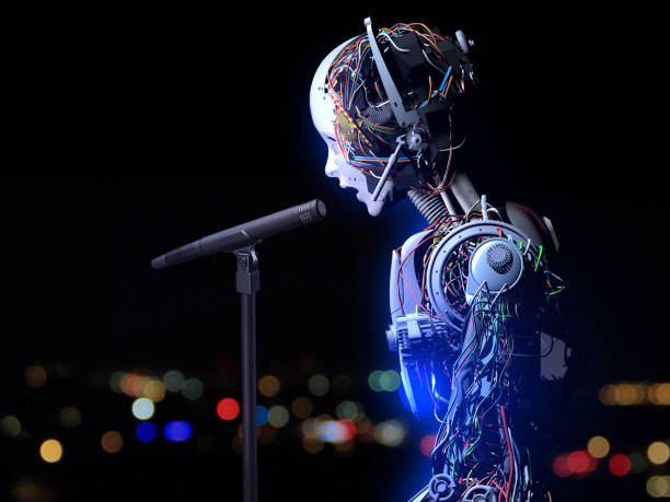 Exploring how AI makes music - everything you need to know. Photo of a robot singing into a microphone.