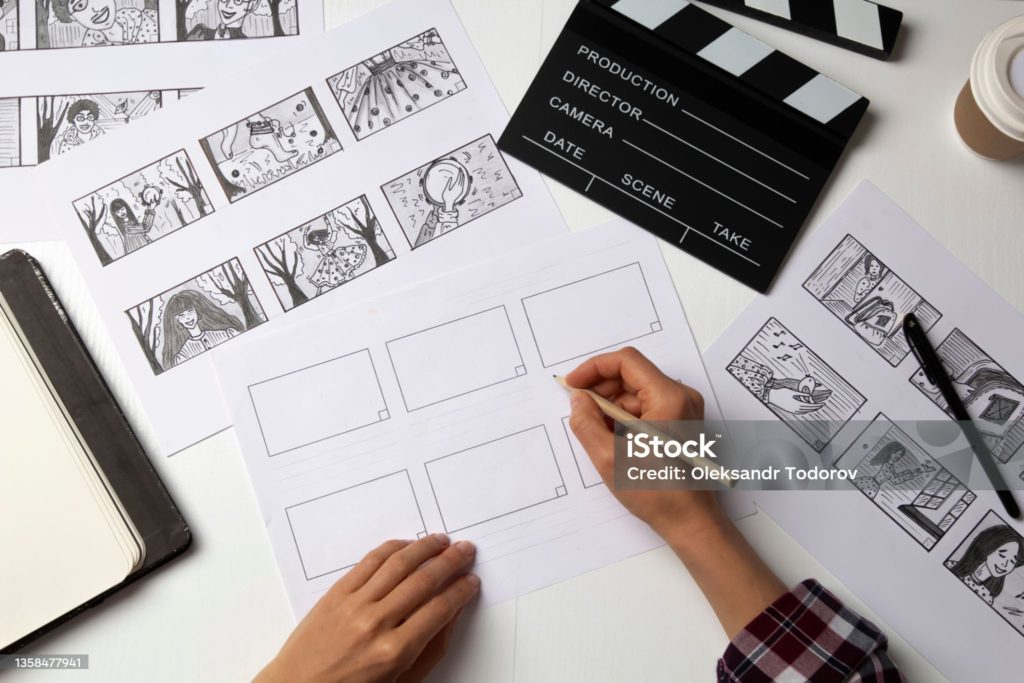 The role of a storyboard artist - what does it include? Photo of a storyboard being created.
