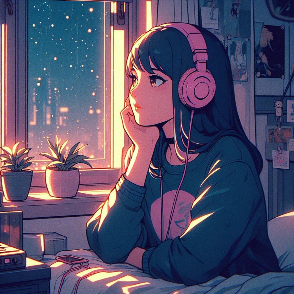 Exploring the essential elements that make up a song. Anime female character looking out of a window with headphones on.