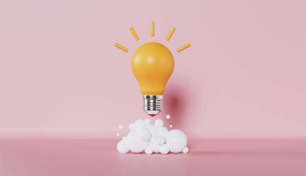 How to research for new blog ideas. Photo of a pink background. In the foreground is a small cloud and above it is a lightbulb that has sparked an idea.