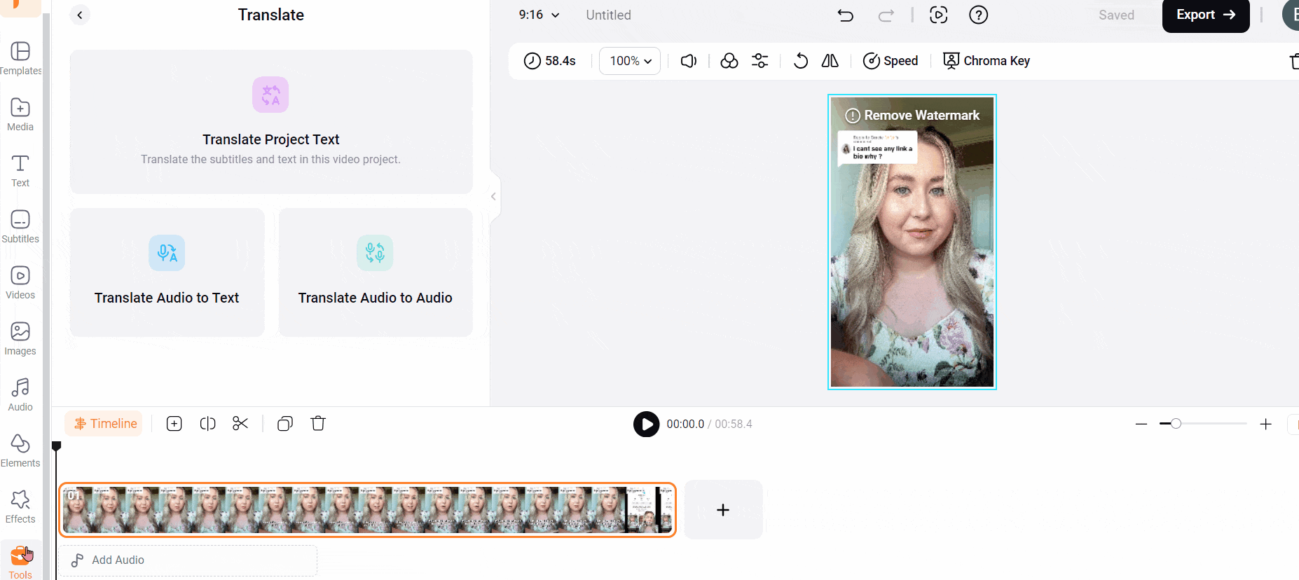 FlexClip - AI video translator allows you to translate your videos. GIF showing how to translate your video using AI.