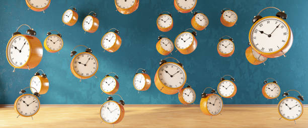 Staying productive - time management tips for small business owners. Multiple clocks falling.