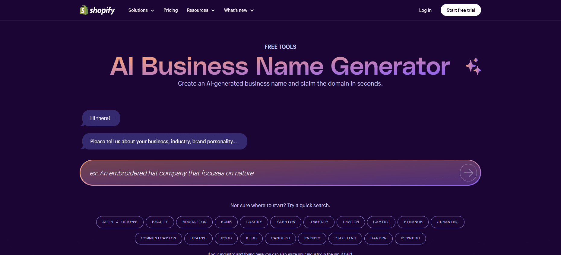 Free AI business name generator. A screen recording of how the platform works.