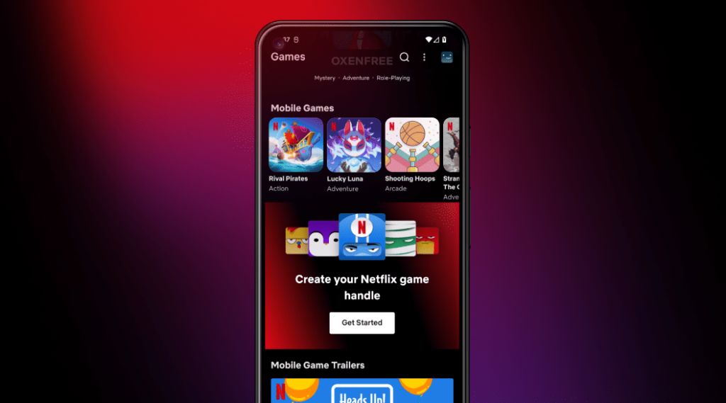 Netflix Games - brand new feature for mobile users. Photo of Netflix Games platform on a smartphone.