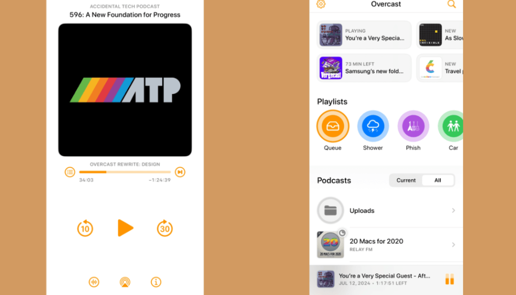 Overcast, a podcast player has been completely rebuilt. Screenshots of the rebuild