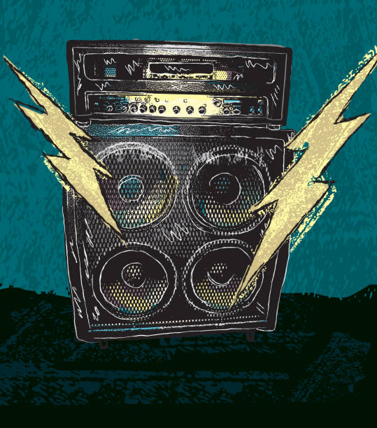 How to choose the perfect amp. Retro drawing of an amp with lightning bolts.