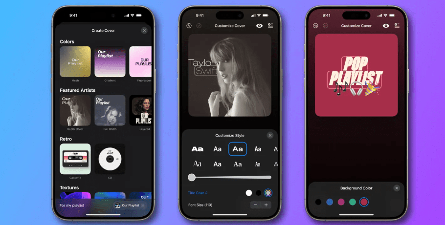 iOS app Denim gets an update - create brand-new playlist artwork. Screenshots of Denim artwork being used within playlists.