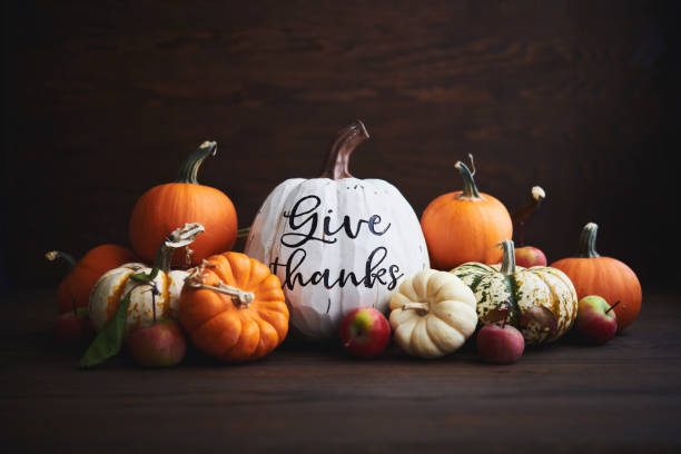 5. Fall giveaways and contests. Pumpkins all shapes and sizes, one says "Give thanks".