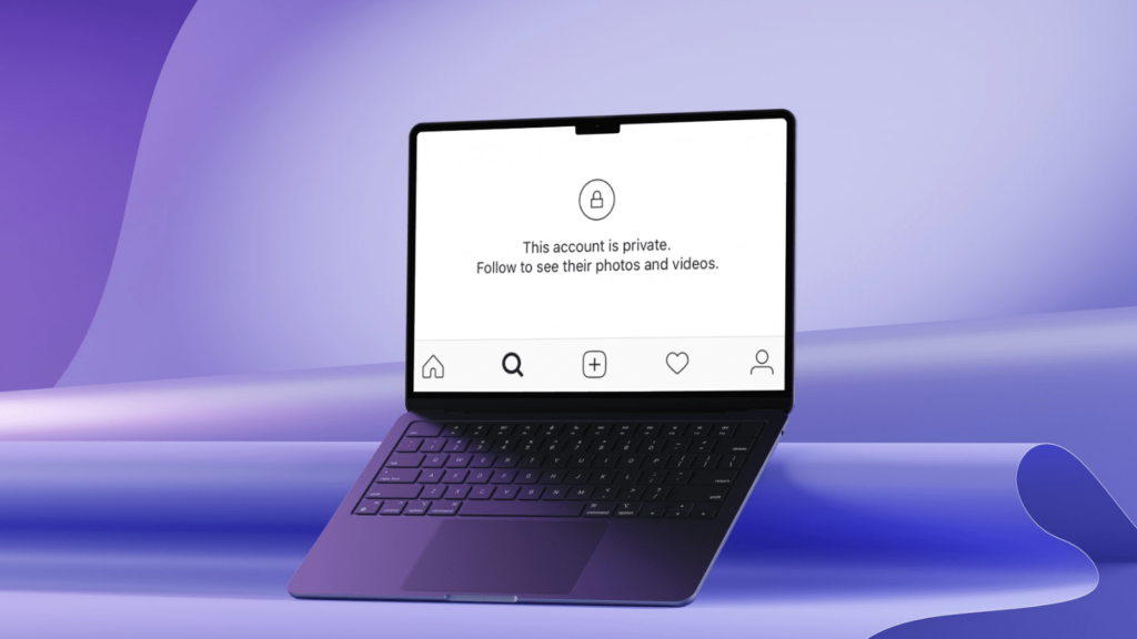 Can I view a private account without following it? Photo of a private account on a laptop.