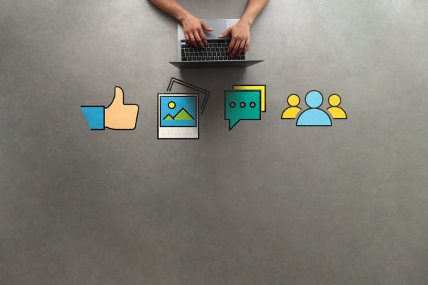 Do you really need to post every day? (Spoiler: no) Graphic of various social media icons next to a laptop.