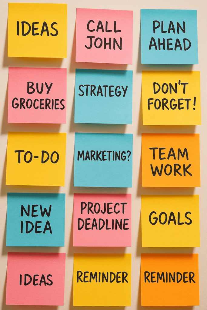 How to track social media performance: a guide for creators and small brands. Multiple sticky notes on a board.