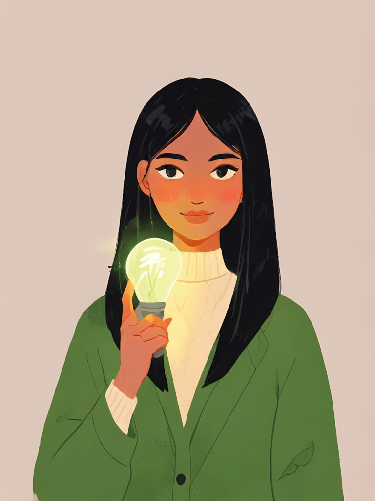 How to stay inspired when the algorithm isn’t playing nice. Graphic of a woman holding a lightbulb.