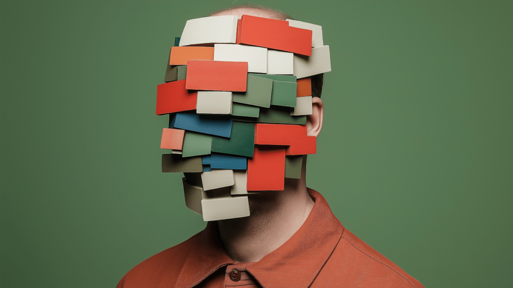 How do I block someone on TikTok? Graphic of a man's face covered by blocks.