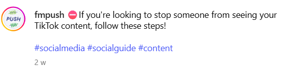 The art of the caption: writing posts that actually connect. Screenshot of a PUSH caption on Instagram.