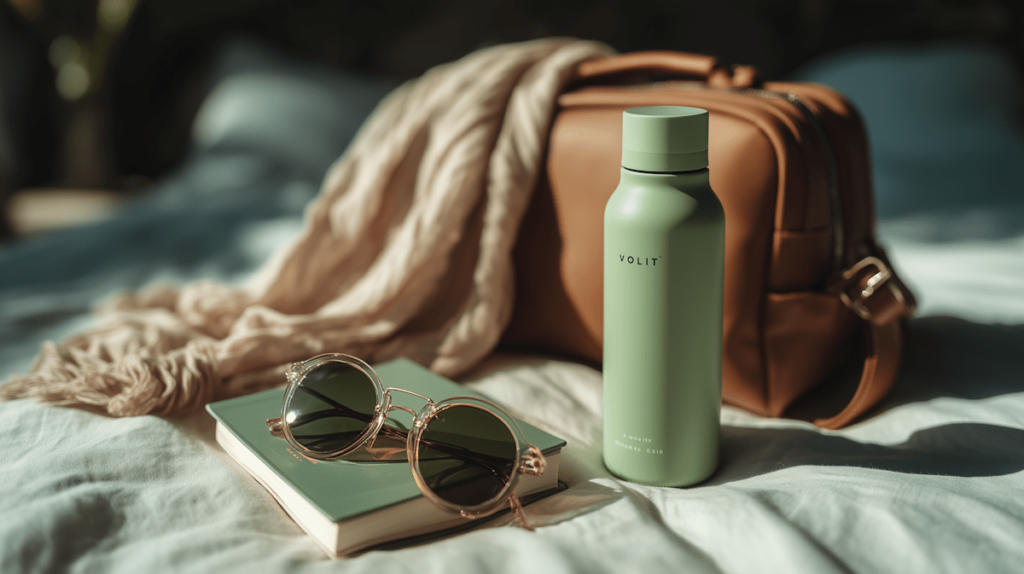 What the next generation of consumers wants from brands online. Photo of a handbag, sunglasses, a scarf, a book and a bottle that is being advertised.