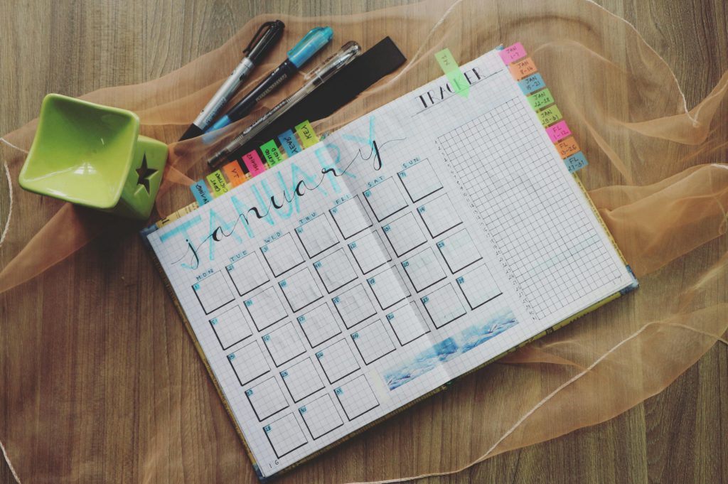 The myth of posting daily. Photo of a diary on January.
