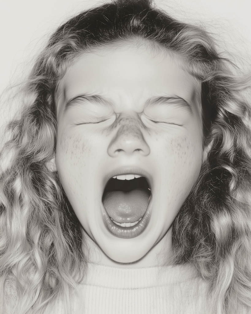 How to express emotion through your playing. Photo of a girl screaming with her eyes closed.