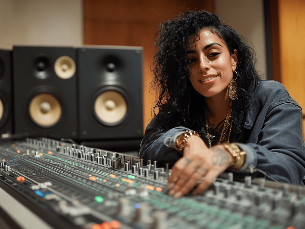 How to promote your first single without a label. Photo of a woman mixing music.