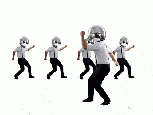 Breaking down the perfect 30-second music promo video. GIF of people dancing with space helments on.