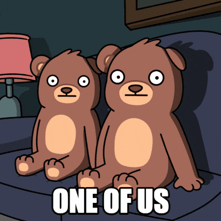 Finding your creative community this year. GIF of two bears on a sofa tapping it with the slogan "One of us"