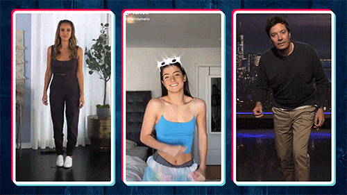How to choose your first 10 video ideas. GIF of people doing TikTok videos.