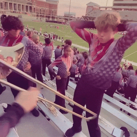 Turning practice into playable material. GIF of band practice and a male dancing.