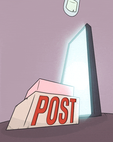 What actually matters more: posting time or content quality? GIF showing a hand posting via a button.