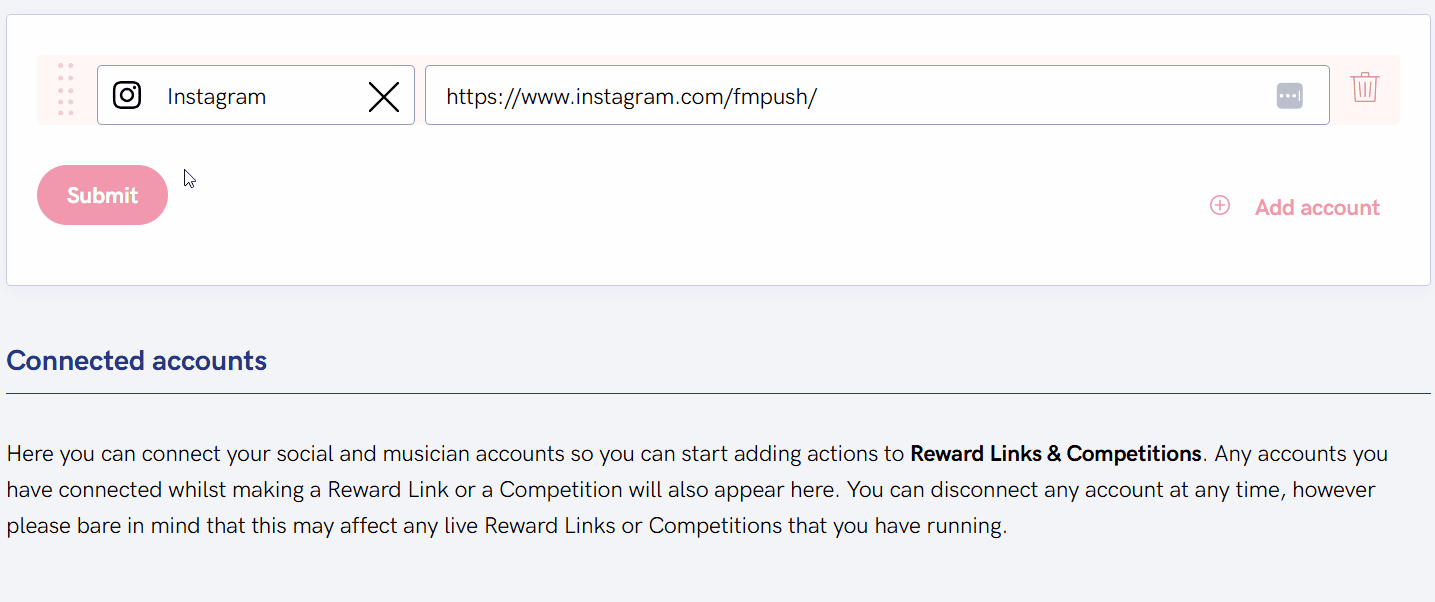 Enhance your Smart Links and connect with fans using new social media icons. GIF showing adding links being added.