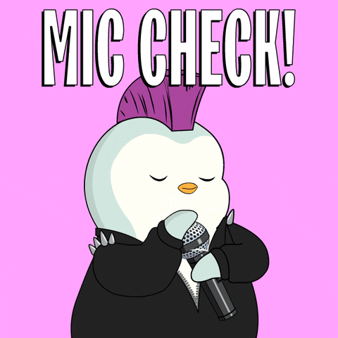 How to soundcheck like a pro. Penguin with a mohawk testing a mic GIF.