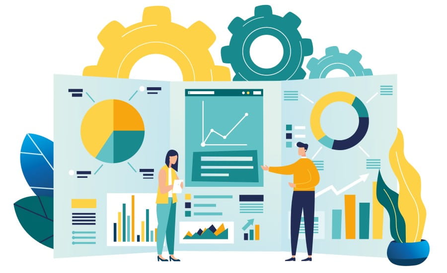 Creating effective dashboards for better business insight. Graphic of a desktop.