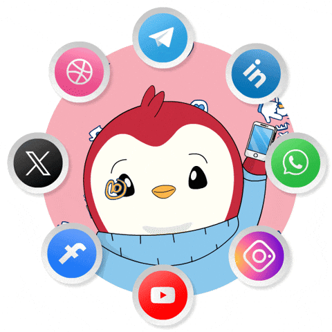 Cancel culture and online shaming: how social media can hurt communities. GIF of penguin swirling social media icons.