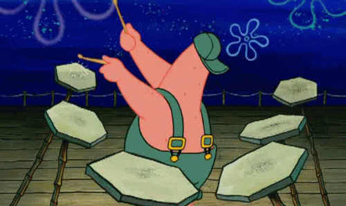 How to develop a unique sound in a saturated market. Patrick Star playing the drums GIF.