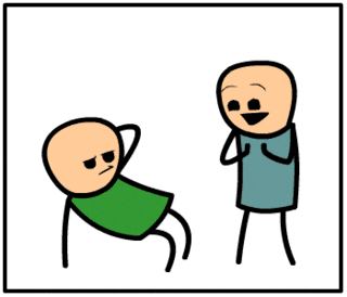 Types of people you’ll find on every platform. GIF of two cartoon characters, one dancing, thrusting on the floor and the other clapping.