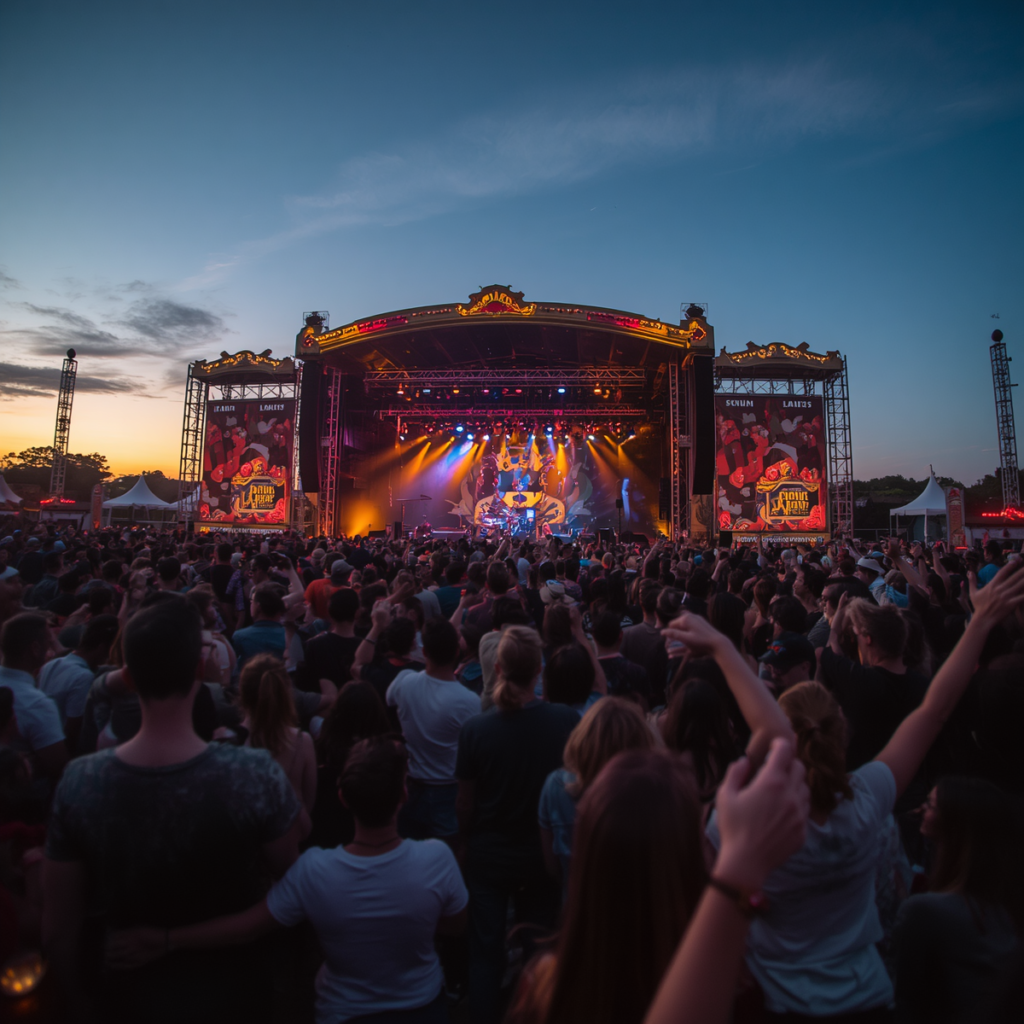 Festival survival guide for music fans. Graphic of a music festival.