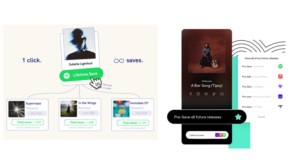 PUSH.fm Lifetime Save vs Feature.fm Future Save: which "Forever Pre-save" is right for you? Examples of both providers Forever Pre-save.