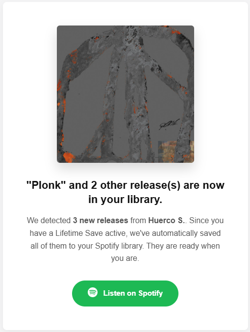 Forever saves - a Pre-save that tracks every future release. Photo of a release being placed in someone's library because of a Forever save.