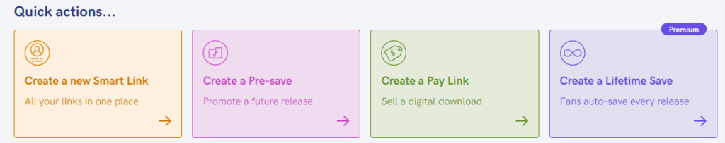 Faster links, more streams: meet quick actions buttons. Quick actions buttons section screenshot.