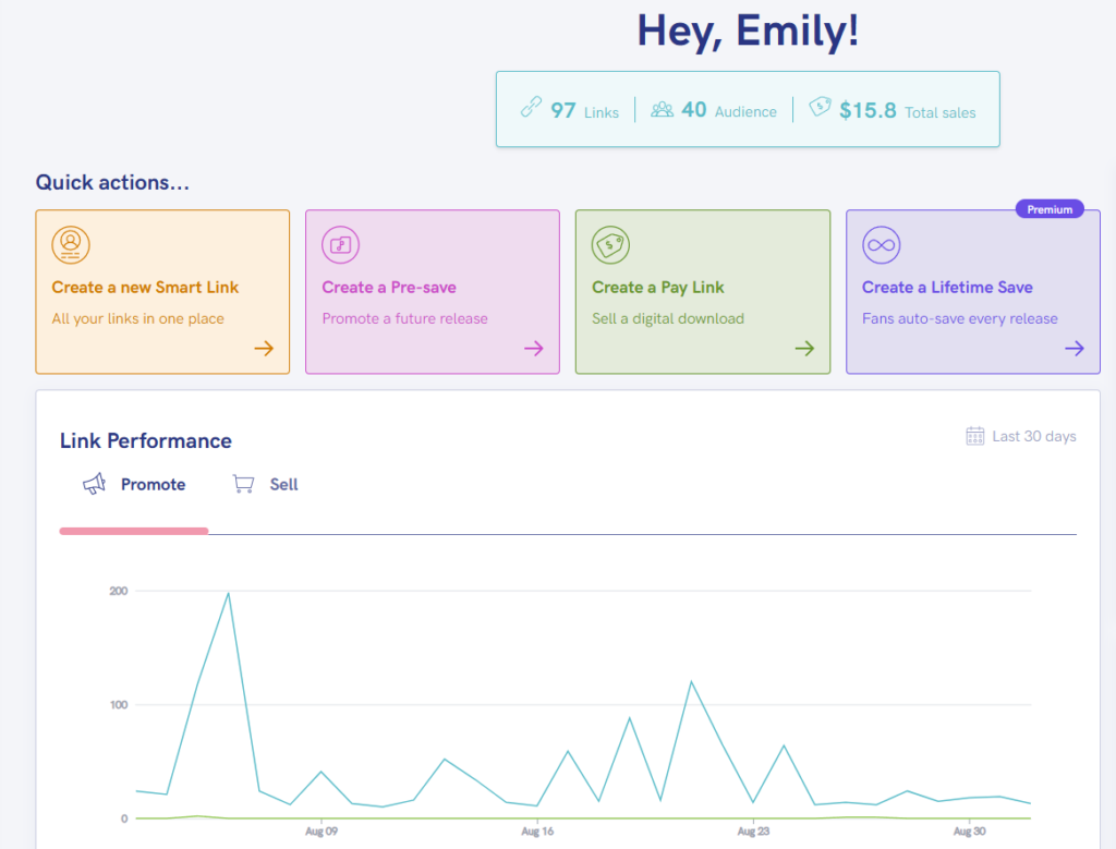 Faster links, more streams: meet quick actions buttons. A clear overview of the dashboard with the new buttons.