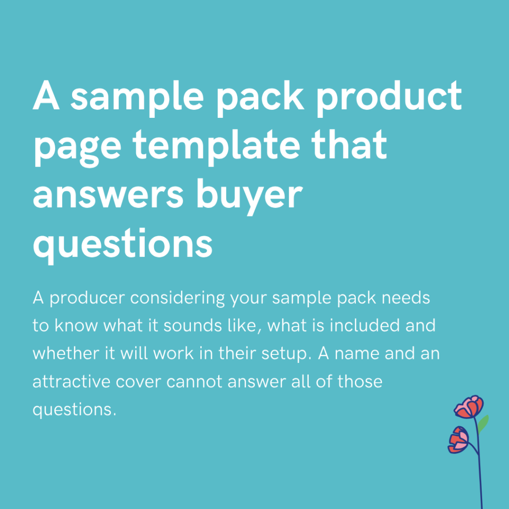 A sample pack product page template that answers buyer questions