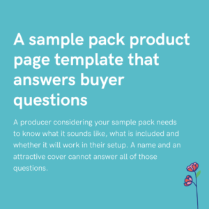 A sample pack product page template that answers buyer questions