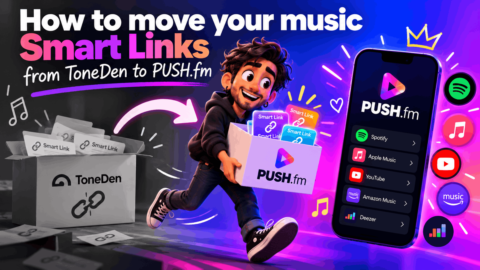 How to move your music Smart Links from ToneDen to PUSH.fm graphics.