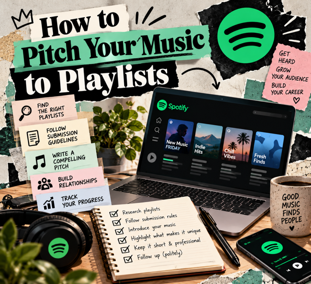 How to pitch your music to playlists. Graphic of Spotify playlists.