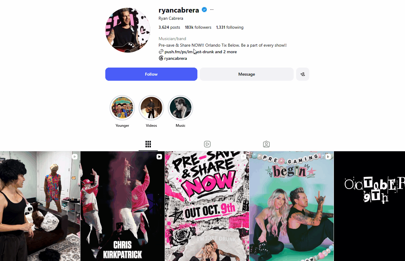 Create a Pre-save like Ryan Cabrera. A GIF showing Ryan Cabrera's Pre-save.
